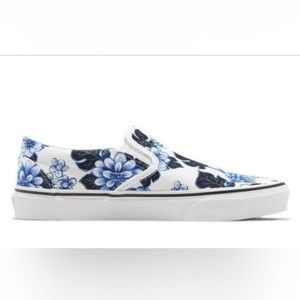Vans Classic Slip-On Skate Shoes Floral Blue/White